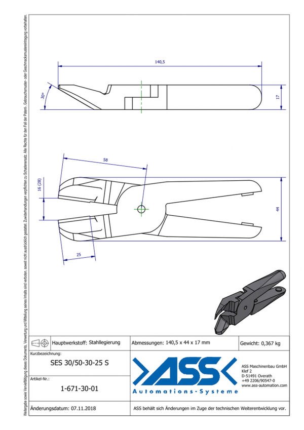 Dimensions SES 30/50-30-25S Lames de coupe avec angle 30° en alliage d'acier pour corps de coupe carotte ASN 30 / ASN 50