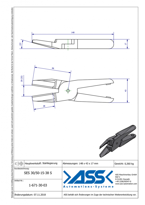 Dimensions SES 30/50-15-38S Lames de coupe avec angle 15° en alliage d'acier pour corps de coupe carotte ASN 30 / ASN 50