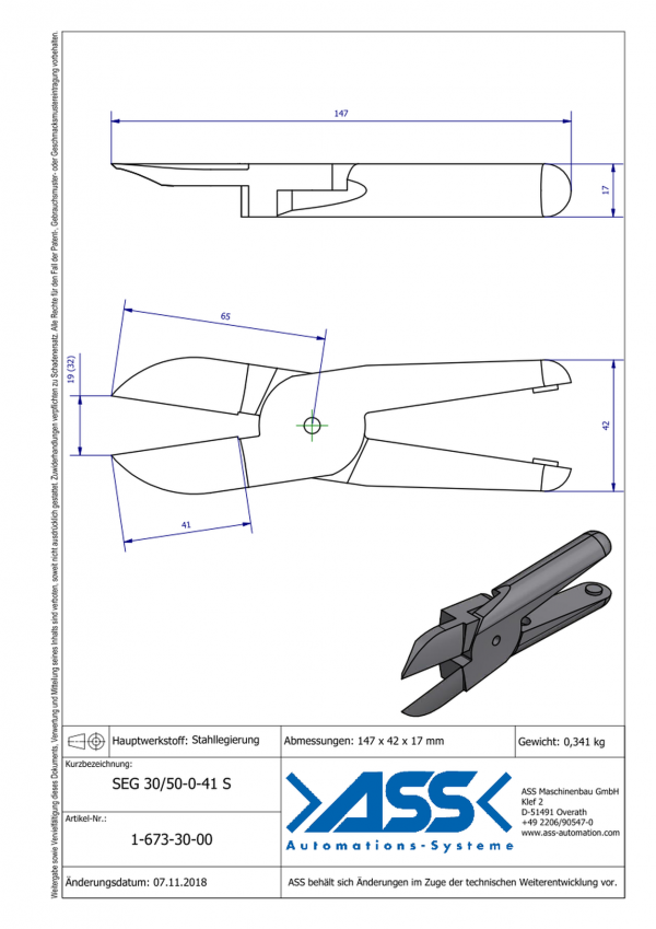 Dimensions SEG 30/50-0-41S Lames de coupe droites en alliage d'acier pour corps de coupe carotte ASN 30 / ASN 50