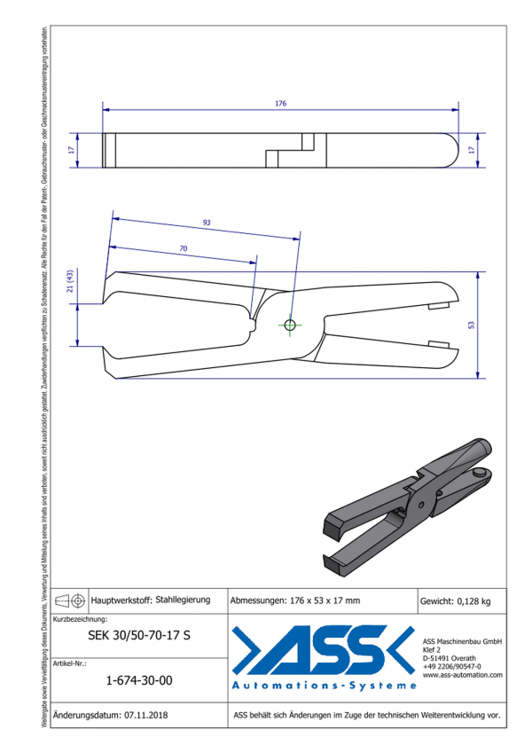 Dimensions SEK 30/50-70-17S Lames de coupe tenaille en alliage d'acier pour corps de coupe carotte ASN 30 / ASN 50
