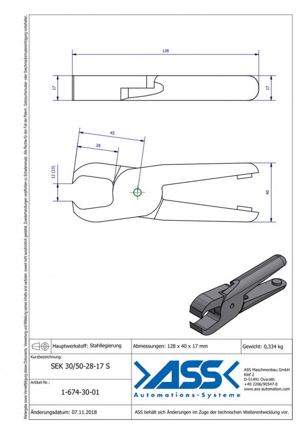 Dimensions SEK 30/50-28-17S Lames de coupe tenaille en alliage d'acier pour corps de coupe carotte ASN 30 / ASN 50
