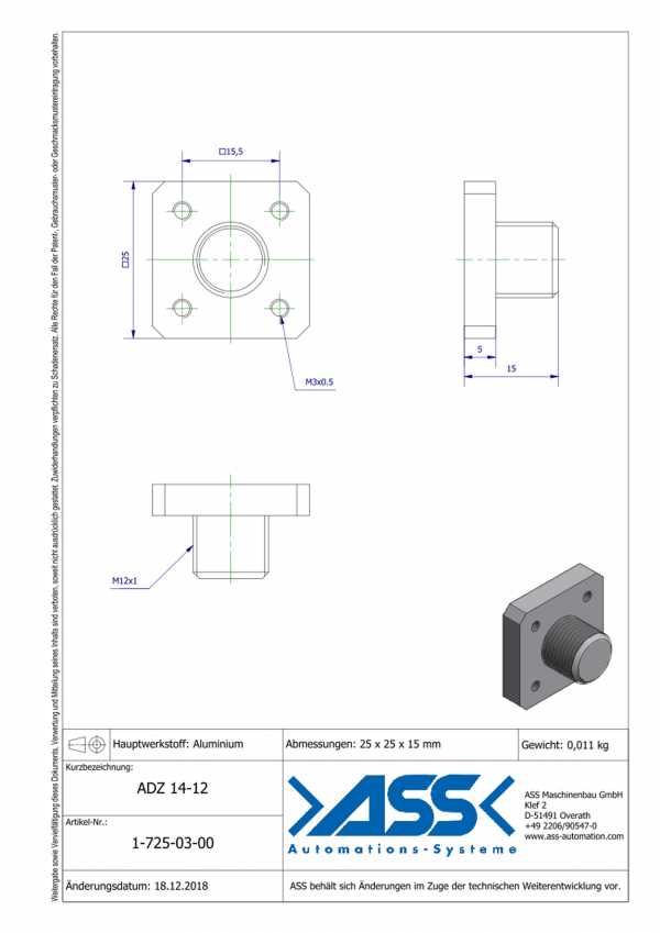 Dimensions ADZ 14-12/ Support de vérin KHZ / SZD Ø12mm pour rallonge VLR 14