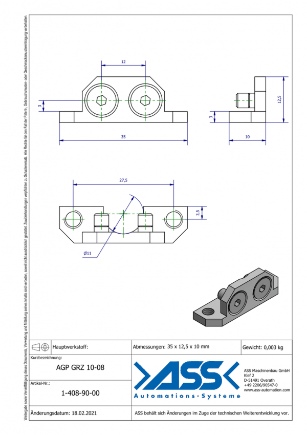 Dimensions AGP GRZ 10-08/ Adaptateur pour montage sur panneau des pinces GRZ 10-08