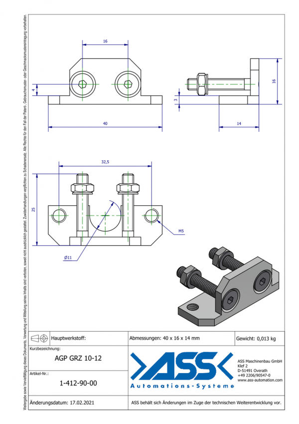 Dimensions AGP GRZ 10-12/ Adaptateur pour montage sur panneau des pinces GRZ 10-12