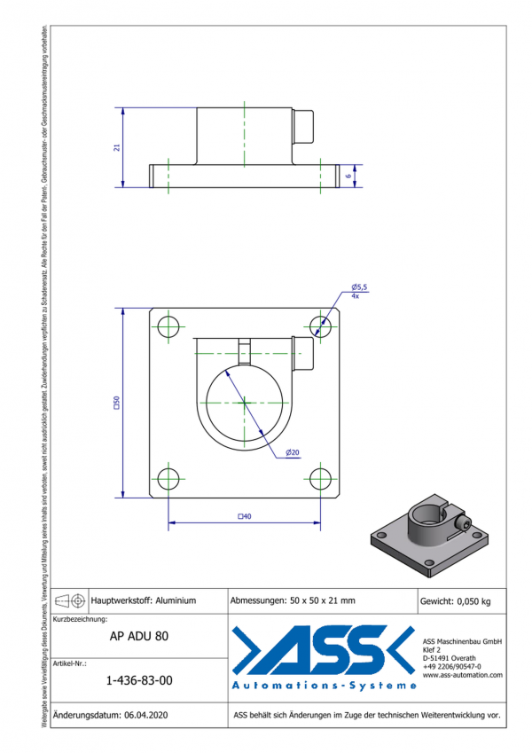 Dimensions AP ADU 80 - Support plaque de montage ADU 80