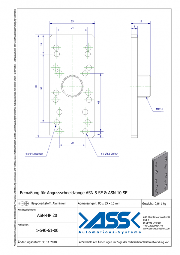 Dimensions ASN-HP 20 Support de coupe carotte ASN 5 SE / ASN 10 SE pour rallonge VLR 20