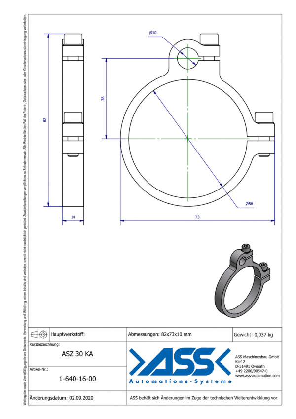 Dimensions - ASZ 30 KA - Support de pince GRZ 10 pour corps de coupe carotte ASN 30