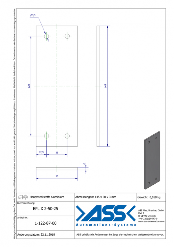 dimensions EPL X 2-50-25 Plaque de liaison en bout de profilés