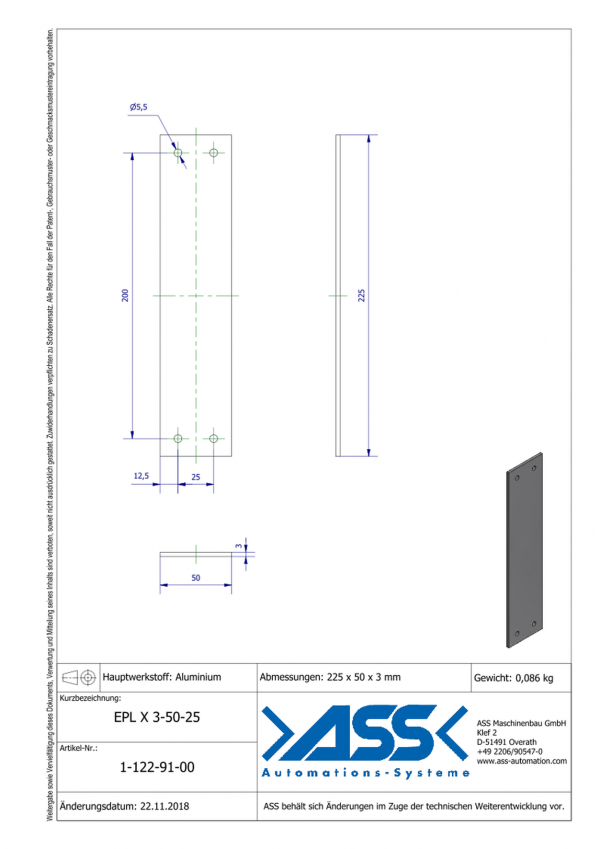 dimensions EPL X 3-50-25 Plaque de liaison en bout de profilés