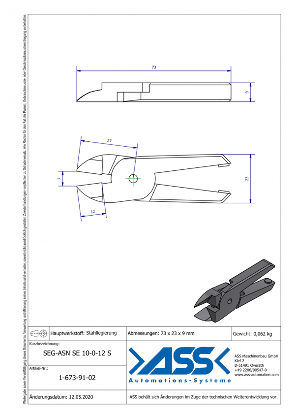Dimensions SEG-ASN SE 10-0-12 S Lames de coupe droites en alliage d'acier pour corps de coupe carotte ASN SE 10