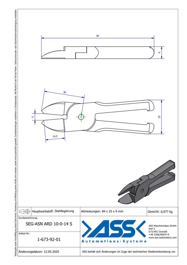 Dimensions SEG-ASNARD10-0-14S Lames de coupe droites en alliage d'acier pour corps de coupe carotte ASN 10 ARD