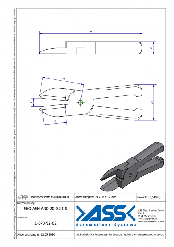 Dimensions SEG-ASNARD20-0-21S Lames de coupe droites en alliage d'acier pour corps de coupe carotte ASN 20 ARD