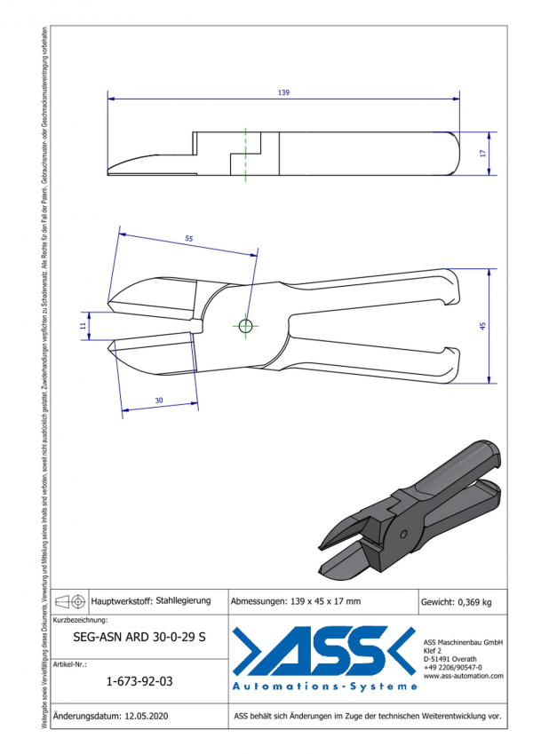 Dimensions SEG-ASNARD30-0-29S Lames de coupe droites en alliage d'acier pour corps de coupe carotte ASN 30 ARD