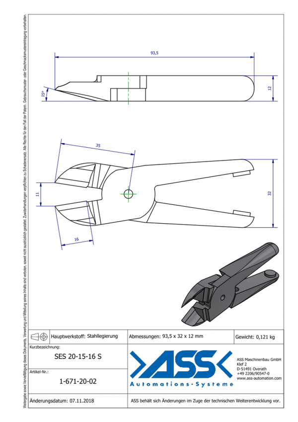 Dimensions SES 20-15-16S Lames de coupe avec angle 15° en alliage d'acier pour corps de coupe carotte ASN 20