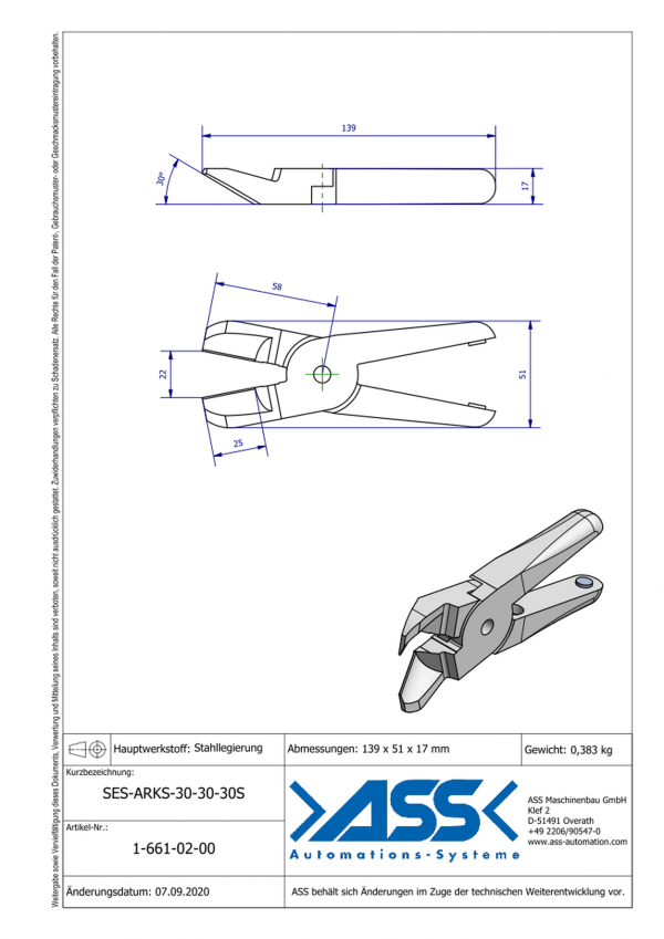 Dimensions SES-ARKS-30-30-30S Lames de coupe avec angle 30° en alliage d'acier pour corps de coupe carotte ASN ARKS