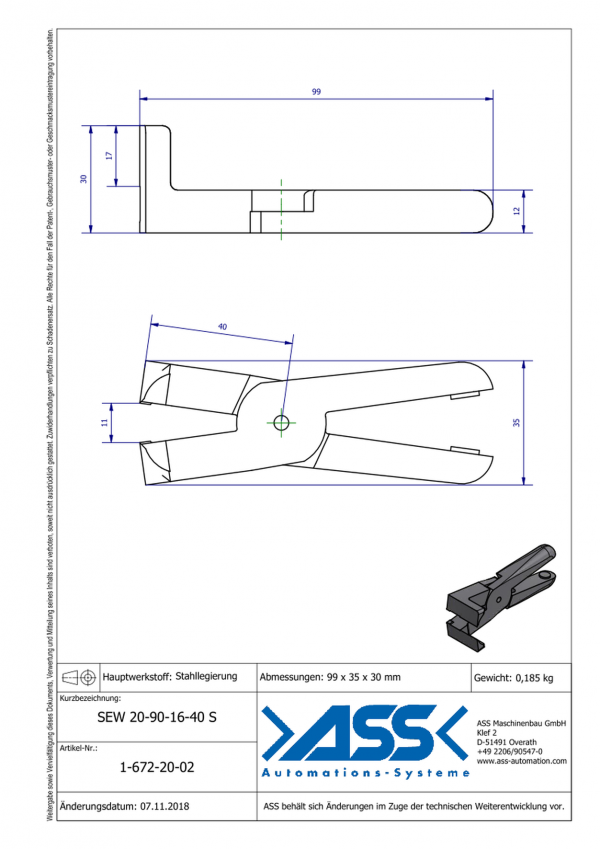 Dimensions SEW 20-90-16-40S Lames de coupe avec angle 90° en alliage d'acier pour corps de coupe carotte ASN 20