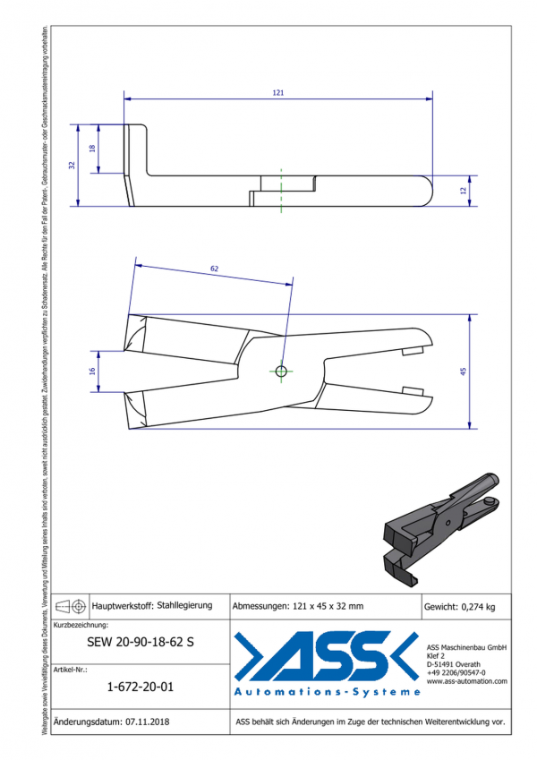 Dimensions SEW 20-90-18-62 S Lames de coupe avec angle 90° en alliage d'acier pour corps de coupe carotte ASN 20
