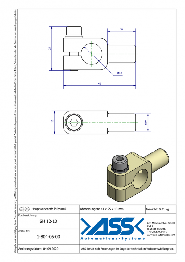 dimensions SH 12-10 Support Ø10mm pour capteur cylindrique Ø12mm