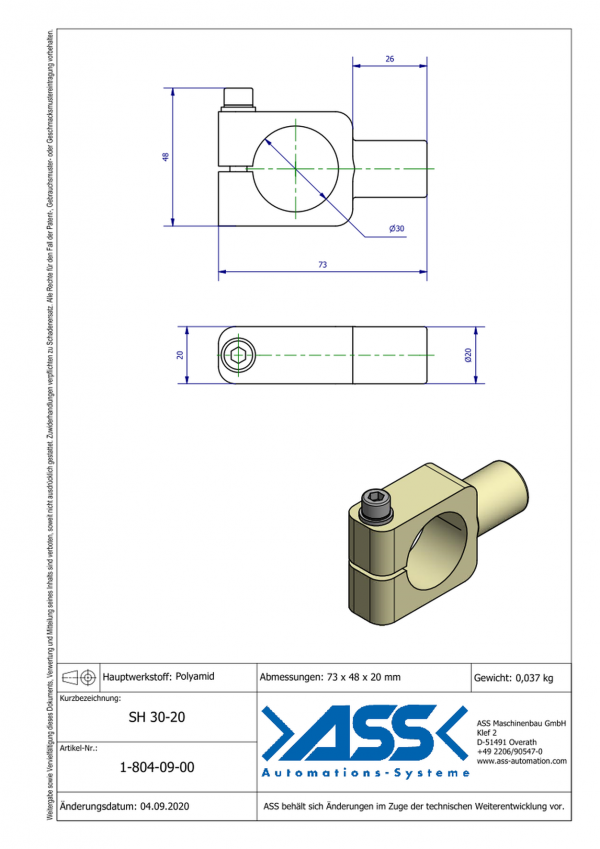 dimensions SH 30-20 Support Ø20mm pour capteur cylindrique Ø30mm