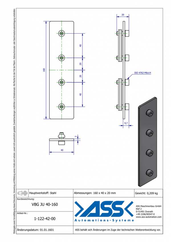 dimensions VBG JU 40-160 Plaque de liaison droite