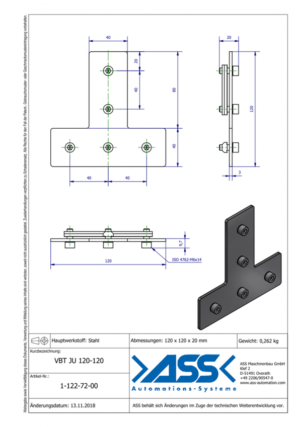 dimensions VBT JU 120-120 Plaque de liaison en T